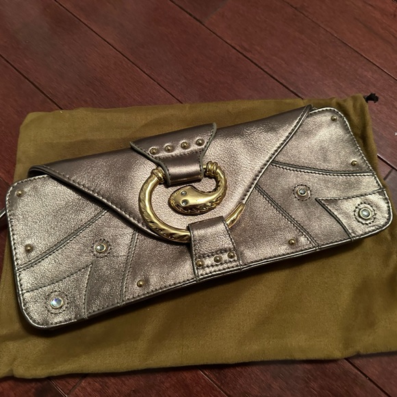 BEBE snake copper metallic brown clutch handbag purse - Picture 4 of 8